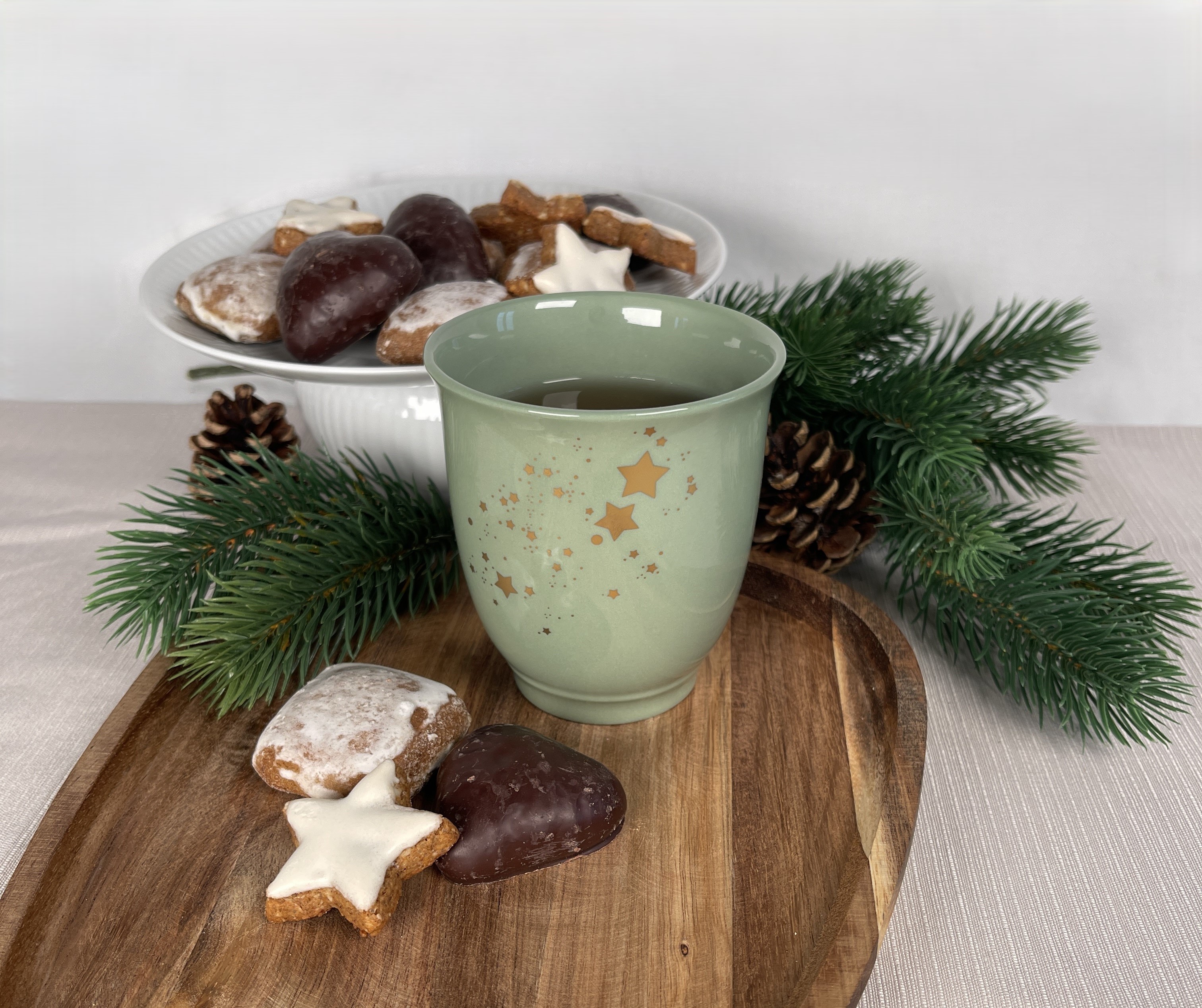 Becher Opal, salbeigrün, Sterne, 300ml