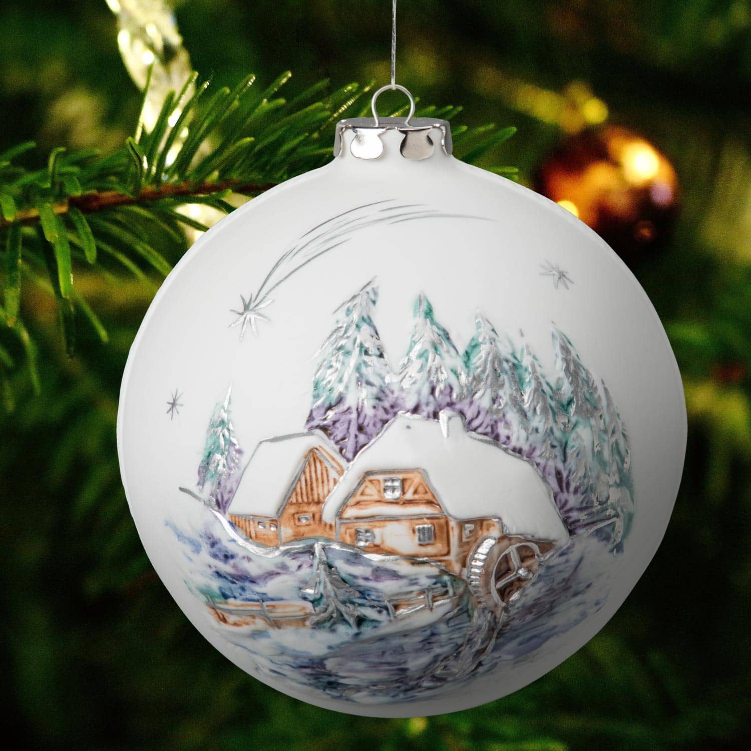 Weihnachtskugel, 10cm, Alte Mühle, Dorfkirche