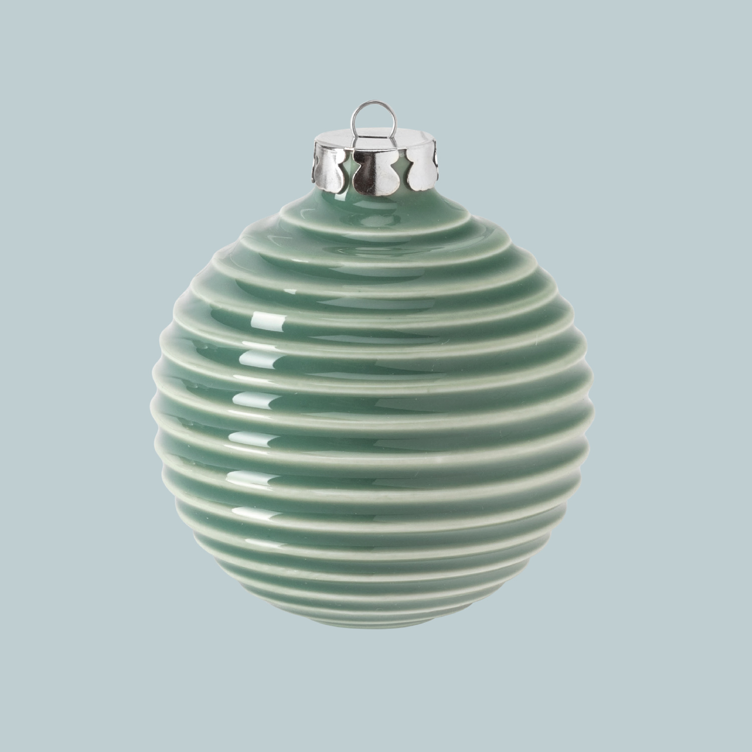 Weihnachtskugel breite Ringe, Gl. salbeigrün, 7cm