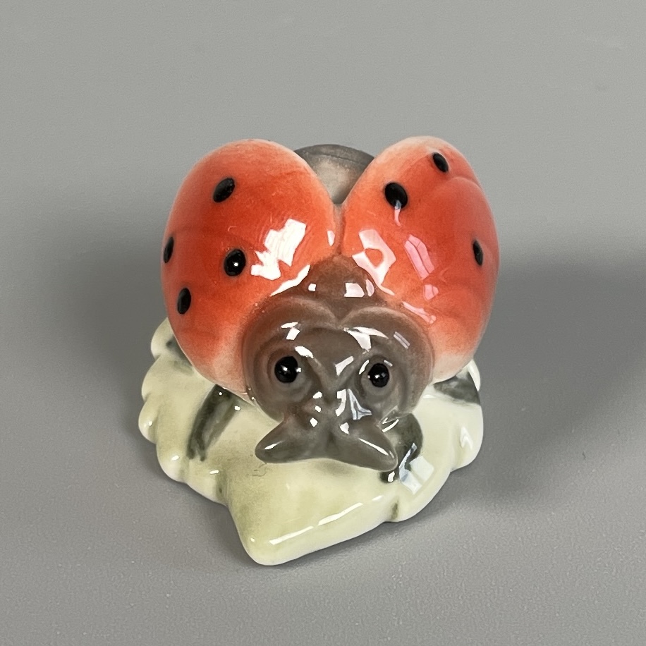 Marienkäfer auf gezacktem Blatt